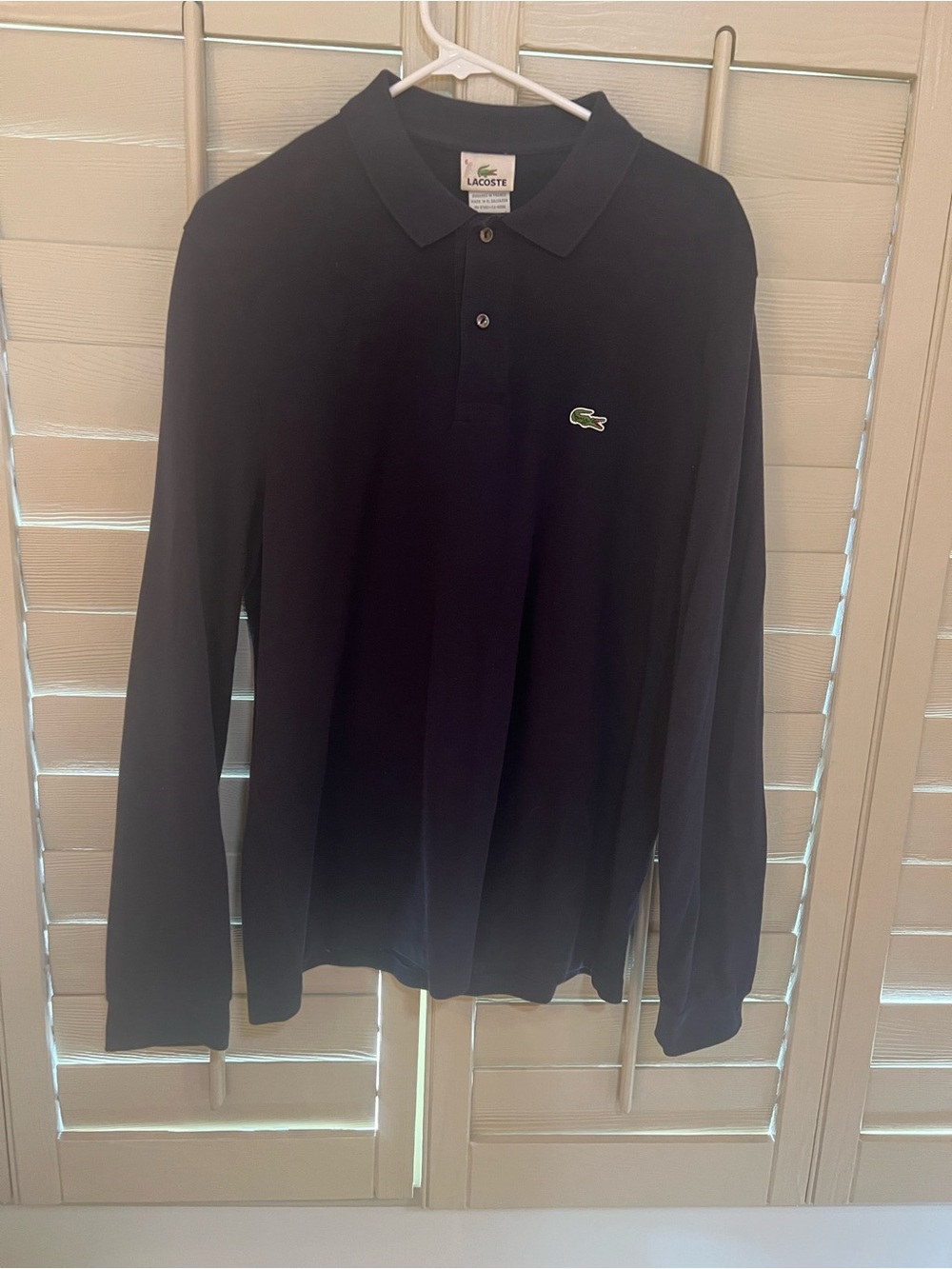 Lacoste Navy Long Sleeve Polo with Green Crocodile